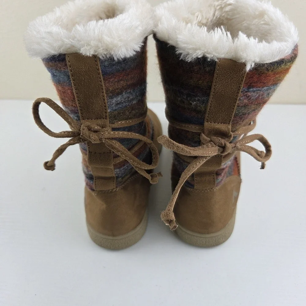 Airwalk Venus Mid Calf Boots Womens‎ Sz 7.5 Cognac Brown Multicolor Sherpa Lined